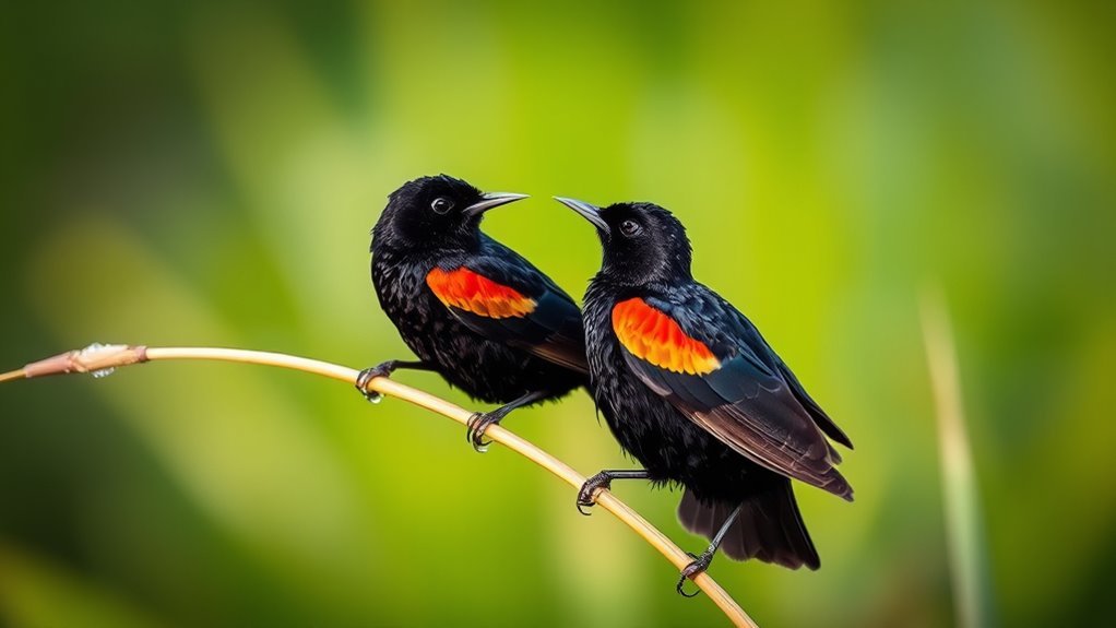 Black Birds With Notable Red Wing Patterns 2 chirping blackbird with wings