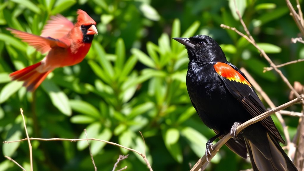 Identifying Black and Red Birds in Nature 4 observe specific behavioral traits