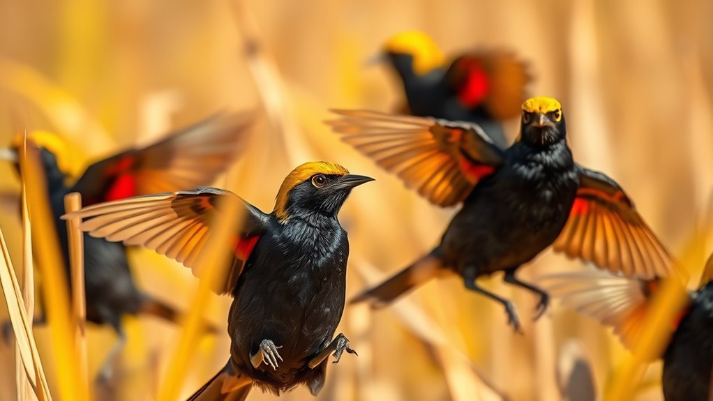 Black Birds With Notable Red Wing Patterns 4 vibrant blackbird with yellowhead
